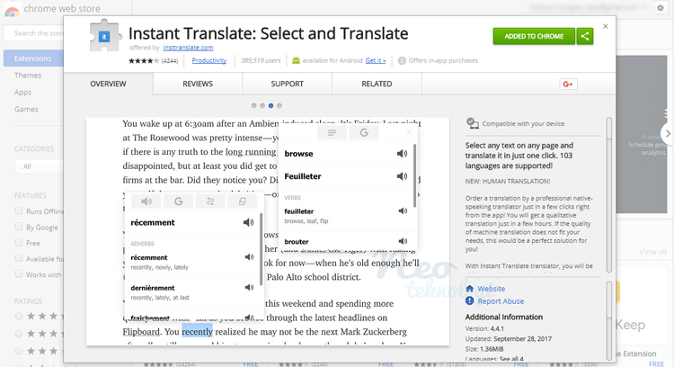 Auto Translate lewat Klik Kanan atau Double Klik