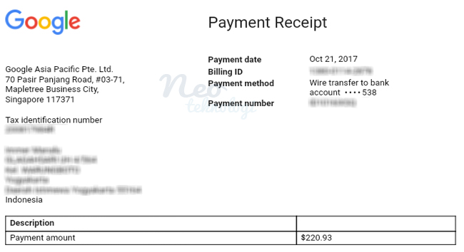 Bukti Pembayaran Google Adsense Wire Transfer Bank Danamon